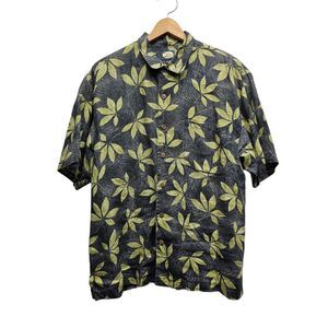 Tommy Bahama Mens 100% Linen‎ Hawaiian Button Shirt Large Leaf Print All Over